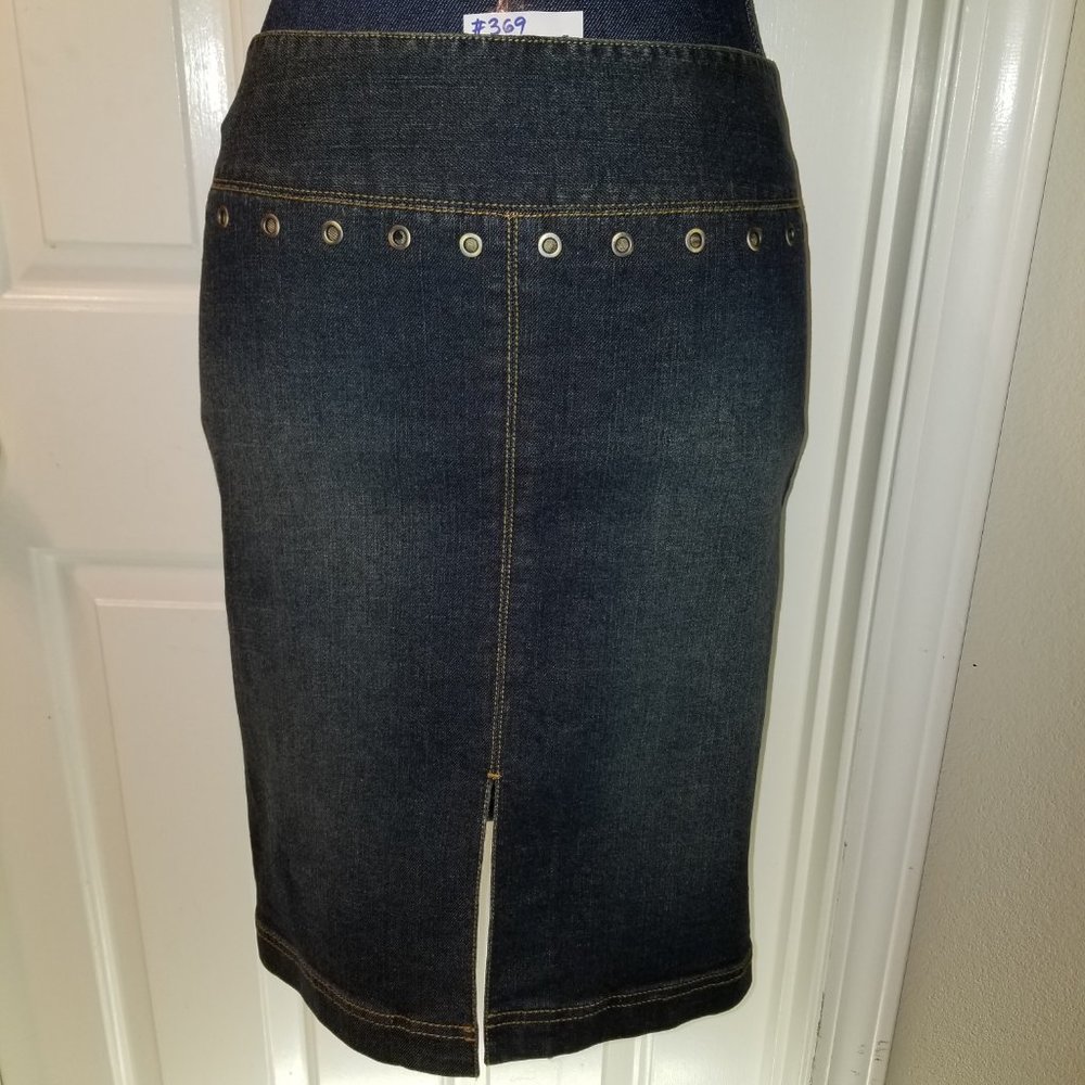 ✅NWT Classique Entier Grommet Stretch Blue Denim Skirt 2P #369, B8